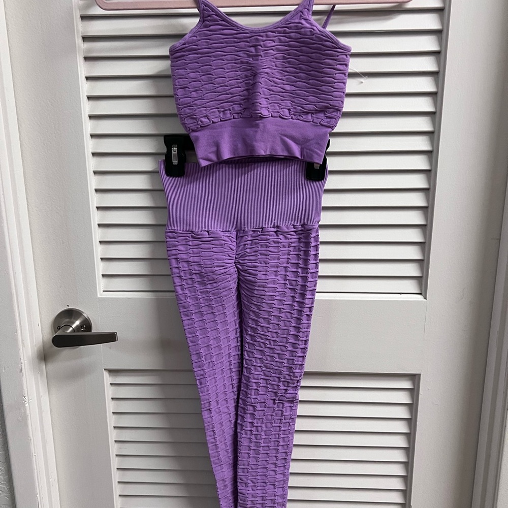 Purple Textured Women's yoga, leggings and sweat jacket set in small